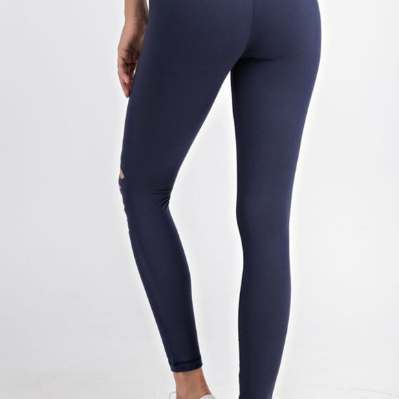 Ripped Cut-out Leggings for Women, Wide Waisted Yoga Pants, Tummy Control - Picture 8 of 9